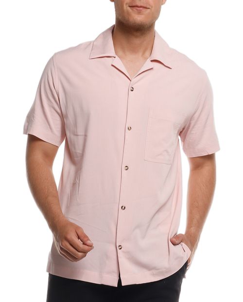 Camisa manga corta sólida rosada para hombre