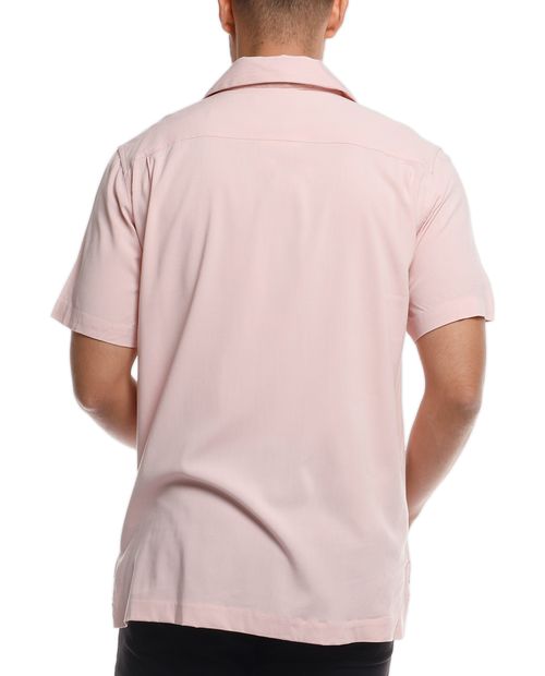 Camisa manga corta sólida rosada para hombre