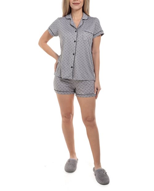 Pijama con short color gris estampado para dama