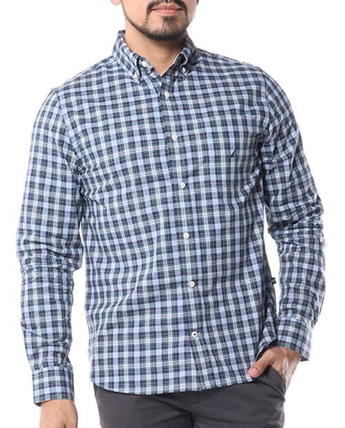 Camisa casual azul a cuadros para hombre