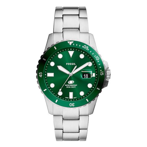 Reloj fossil análogo en tonos plateado y verde para caballero