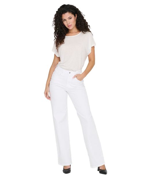 Jeans Only wide leg blanco con largo 30" de cintura alta para dama