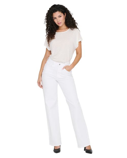 Jeans Only wide leg blanco con largo 32" de cintura alta para dama