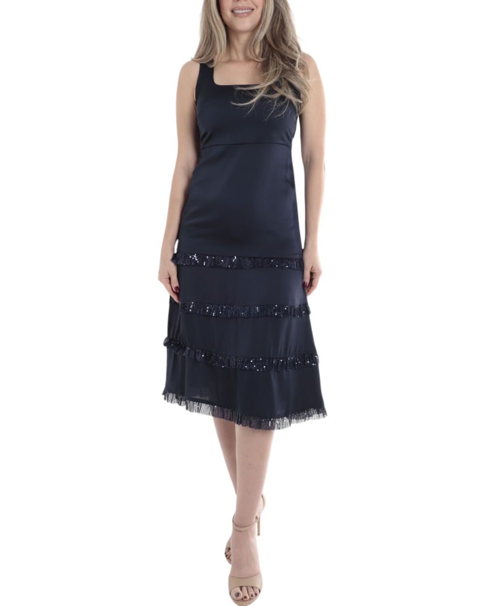 Vestido Sabrina fit & flare azul de tirantes para mujer