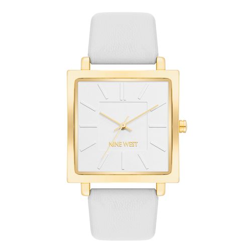 Reloj Nine West análogo de cuero blanco para mujer