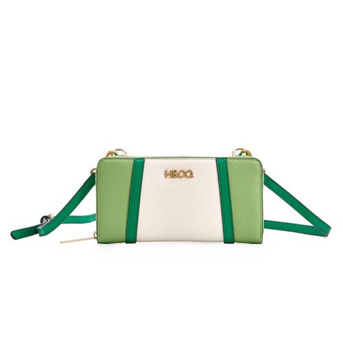 Billetera zip around H&Co color verde/blanco para mujer