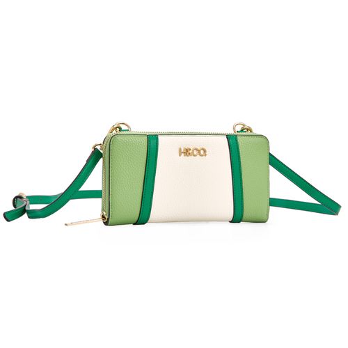 Billetera zip around H&Co color verde/blanco para mujer