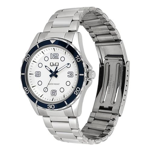 Reloj Q&Q análogo metálico plateado para hombre