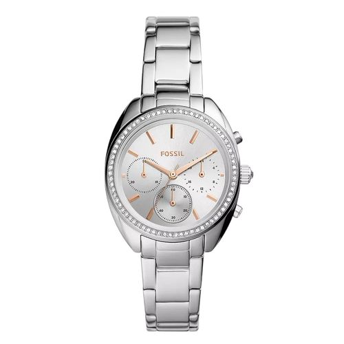 Reloj Fossil análogo cronógrafo de acero plateado para mujer