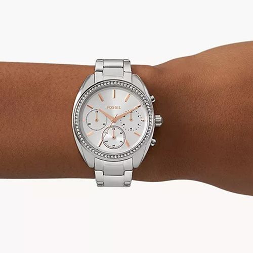 Reloj Fossil análogo cronógrafo de acero plateado para mujer