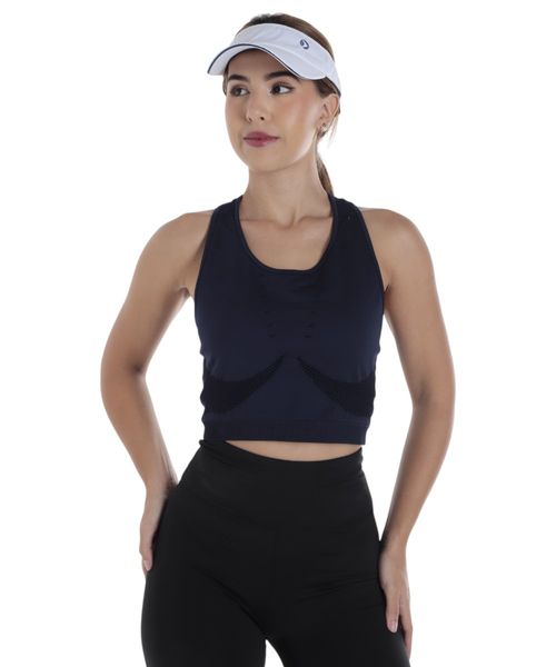 Top deportivo para yoga Boomerang navy con textura para mujer