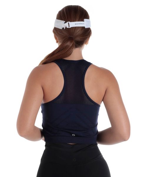 Top deportivo para yoga Boomerang navy con textura para mujer