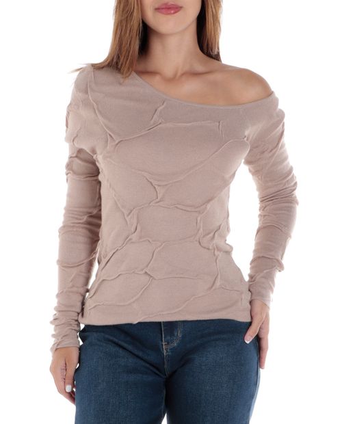 Blusa Orange casual beige manga larga para mujer
