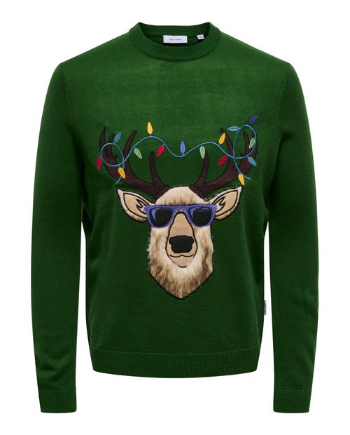 Suéter Only & Sons regular fit verde con estampado de reno para hombre
