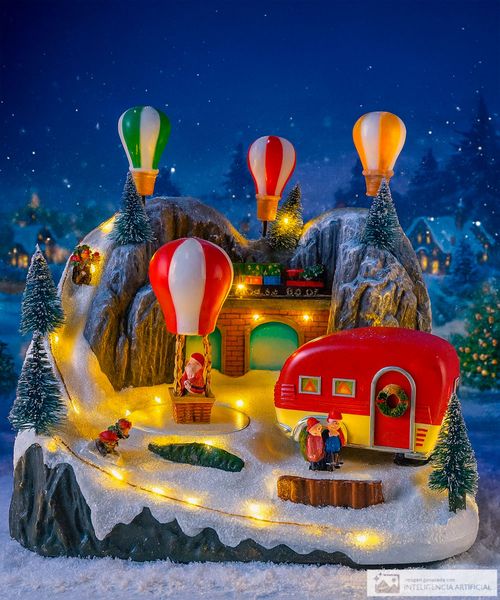 Escena navideña con Santa en globo con luz y música 23.5 x 16 x 22.5 cm