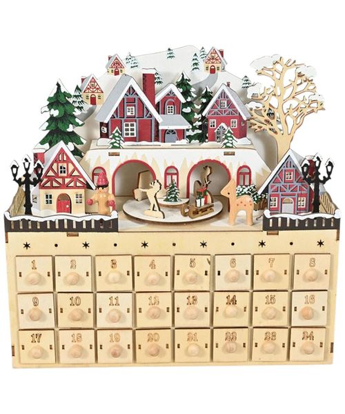 Calendario de adviento escena navideña con luz y música 29 x 12.5 x 28 cm