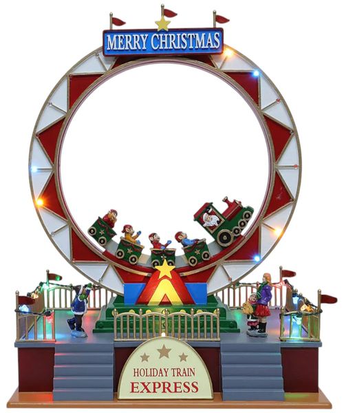 Carrusel navideño de tren con luz  movimiento y música 24.3 x 15.5 x 32 cm