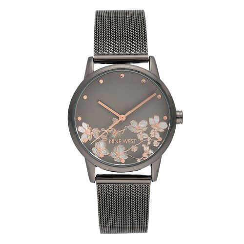 Reloj Nine West análogo metálico negro con flores para mujer