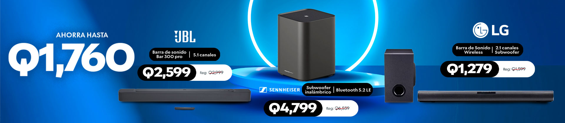 Big audio, bocinas, barras de sonido y más